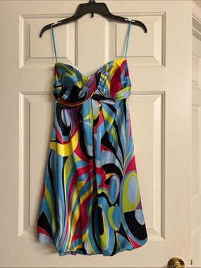 Cache Multicolor Swirl Strapless Mini Dress